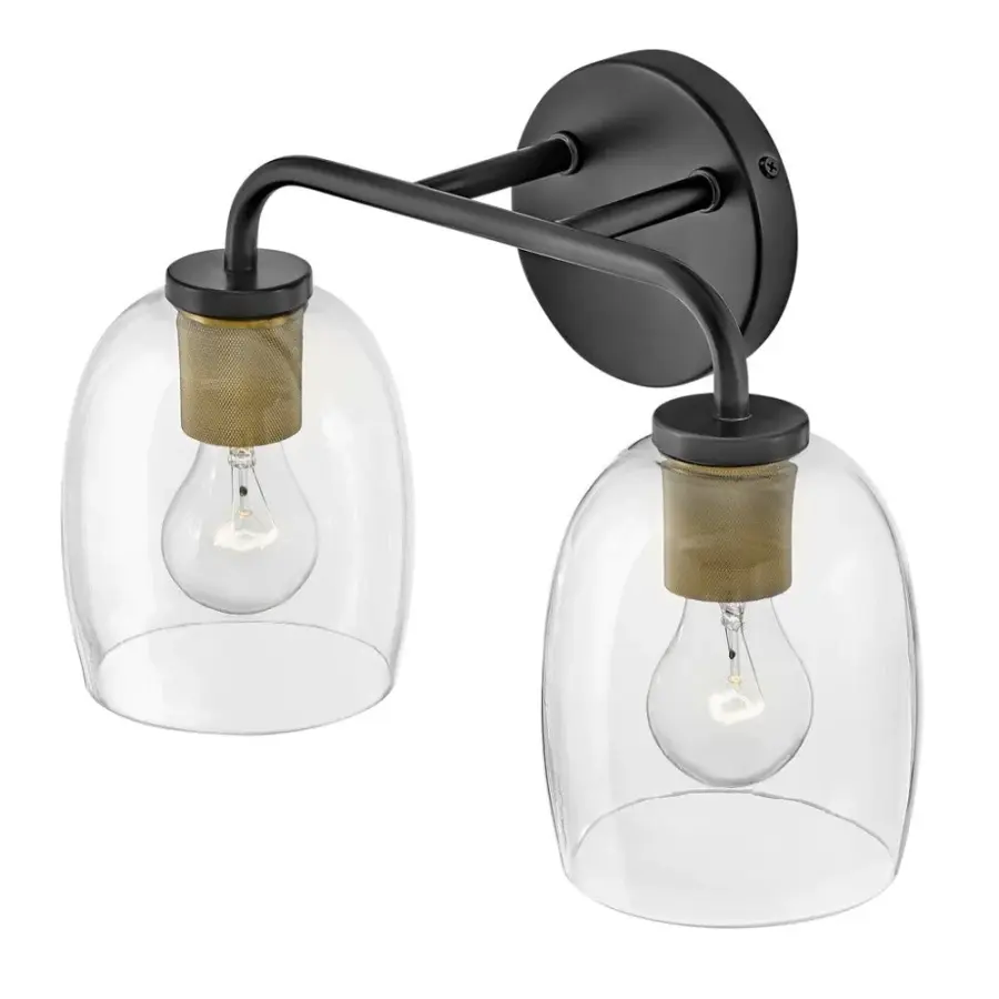 Percy Small Two Light Vanity in Black with Brass - Image 2
