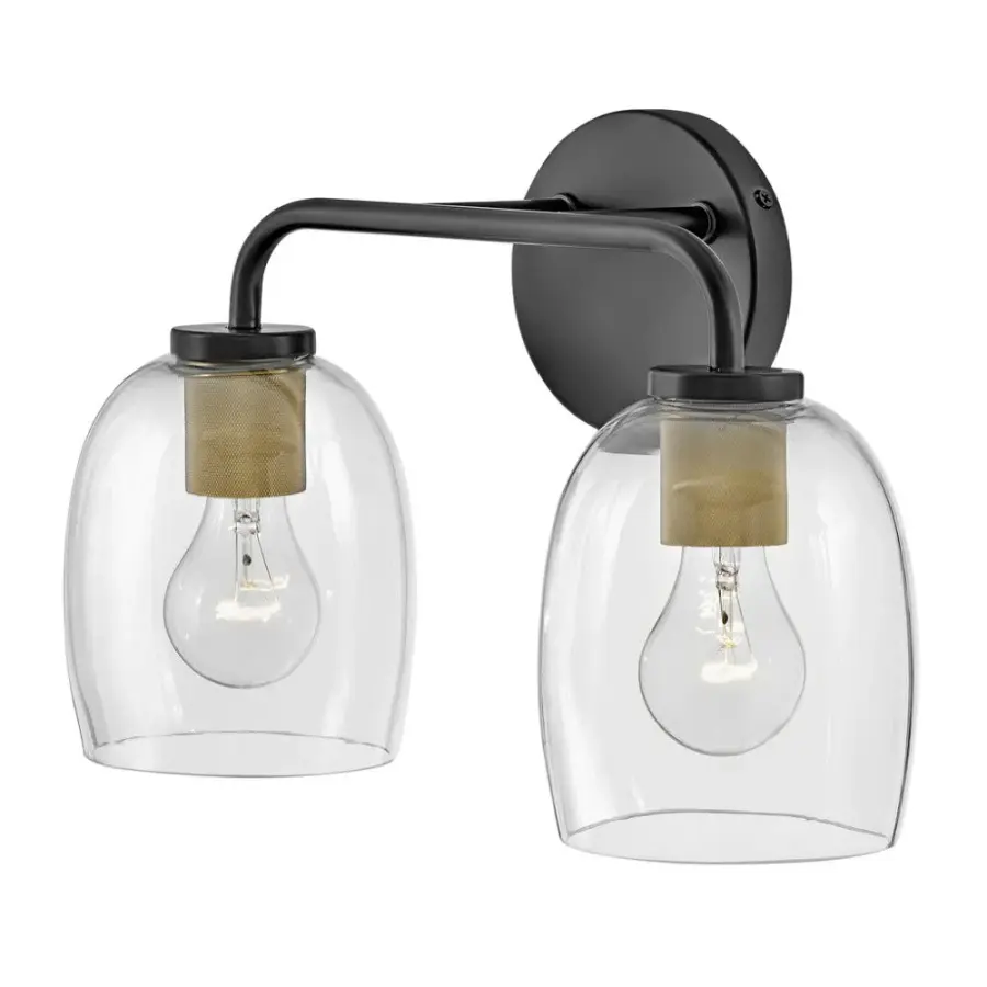 Percy Small Two Light Vanity in Black with Brass - Image 3