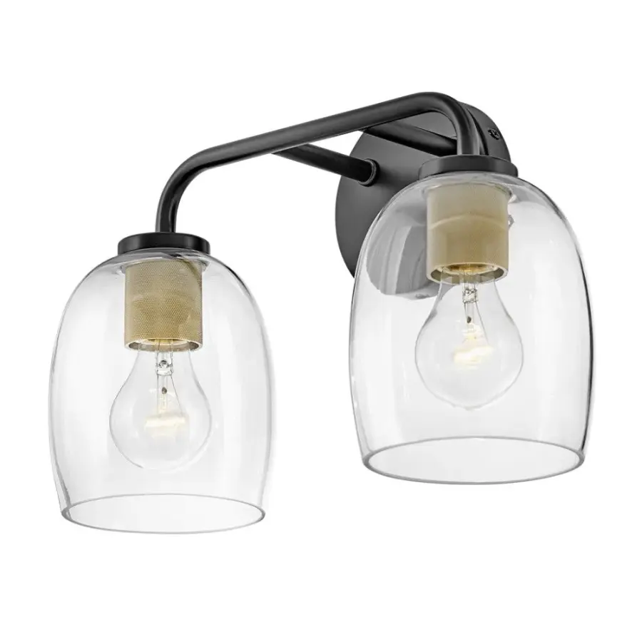 Percy Small Two Light Vanity in Black with Brass - Image 4