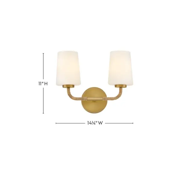 The Kline vanity light combines nautical charm with contemporary minimalism. Natural rope-wrapped arms and lacquered brass finish create a sophisticated coastal aesthetic, while sleek glass shades provide clean, functional lighting. - alternate view