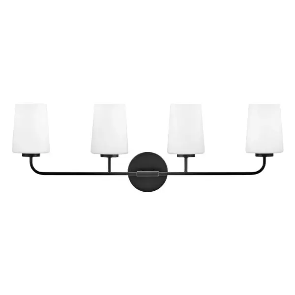 The Kline vanity light delivers understated elegance with its clean-lined transitional design. Four lights provide ample illumination for grooming tasks while the black finish adds modern sophistication to any bathroom.