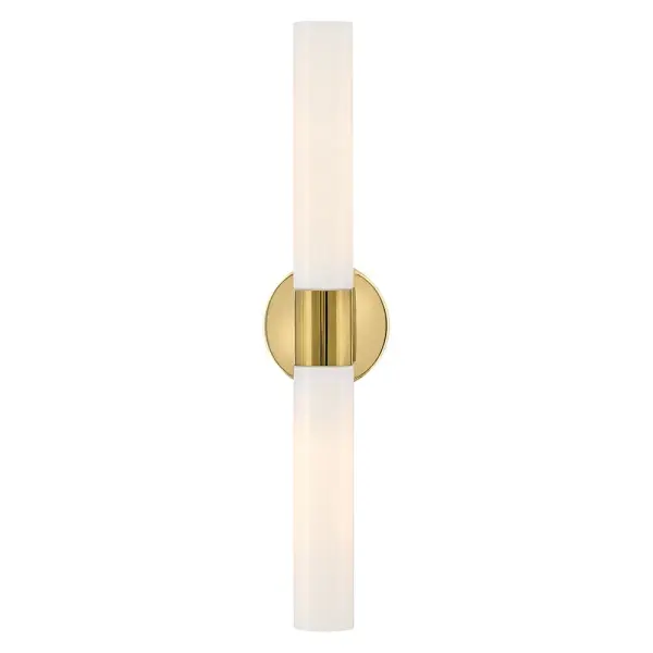 The Shea vanity light combines contemporary elegance with practical functionality. Its elongated cylindrical glass shades and bright brass finish create a sophisticated look that complements multiple design styles.