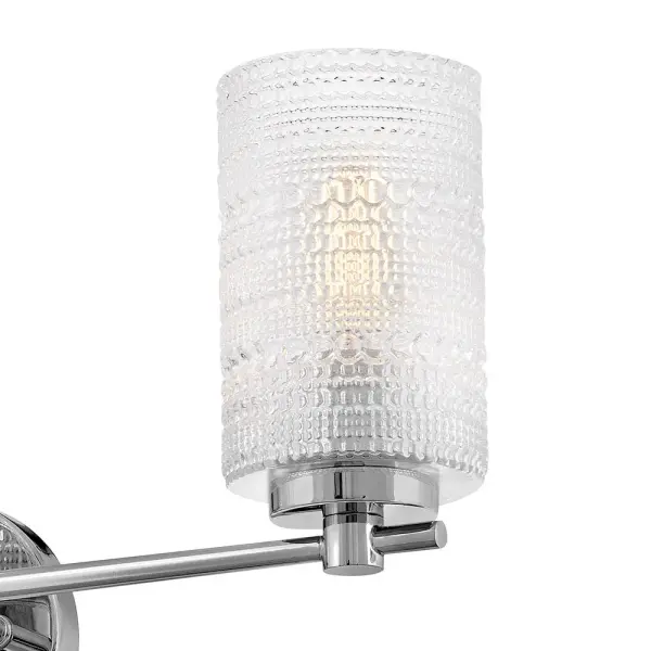 The Mabel vanity light combines vintage-inspired hobnail glass with a sleek Chrome finish for an eclectic yet timeless look. Perfect for bathrooms and powder rooms, its 24-inch width provides ample illumination. - alternate view