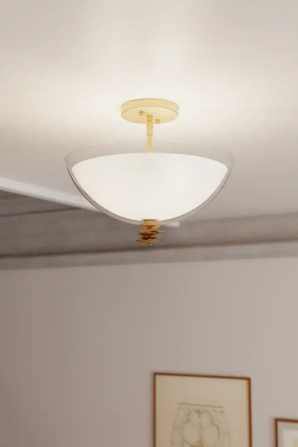 3-Light Semi-Flush Mount - Legacy Brass and Clear with Opal White Glass - alternate view