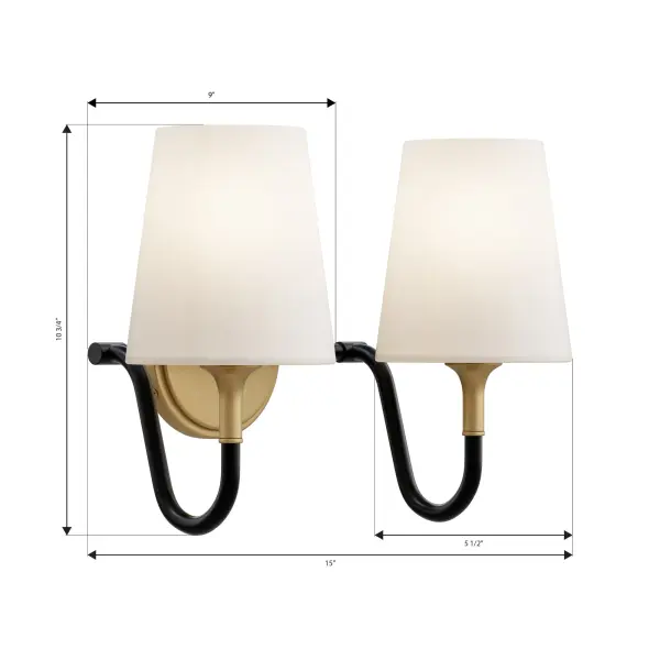 2-Light Vanity - Legacy Brass and Dark Matte Black with Etched White Glass - alternate view