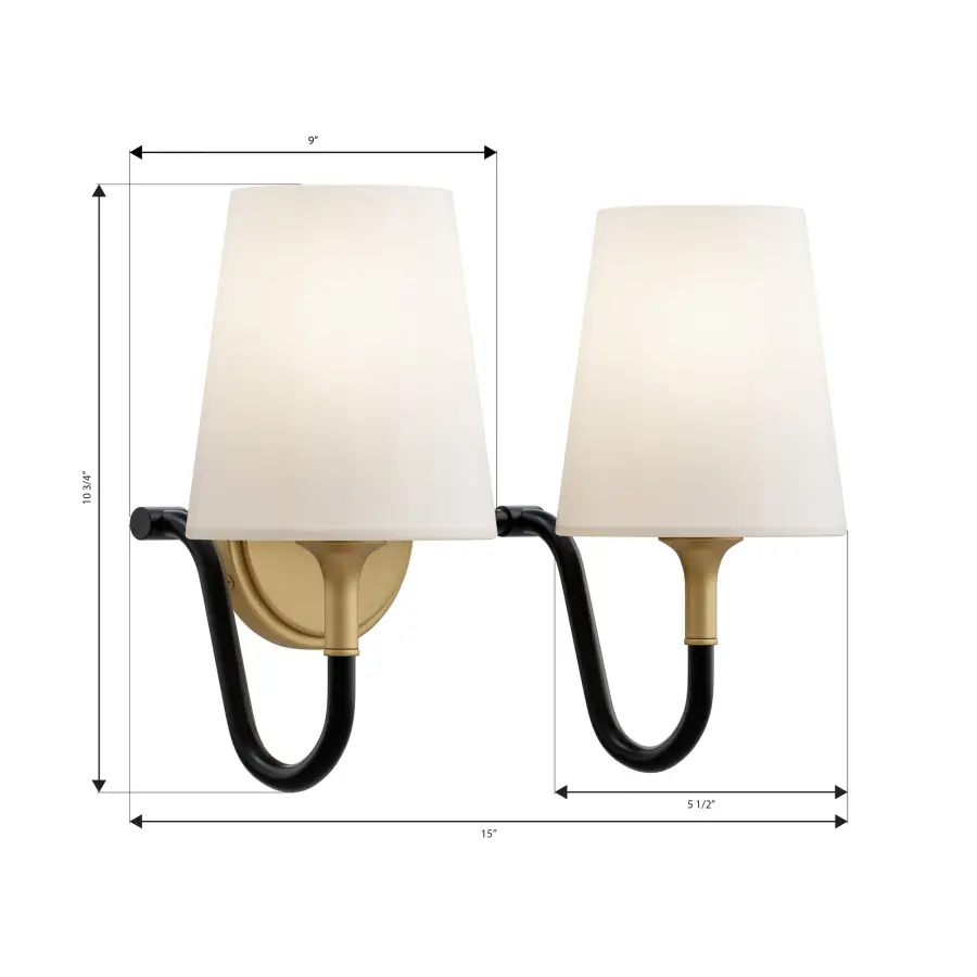 Brienne 15" 2-Light Vanity in Legacy Brass and Dark Matte Black - Image 2