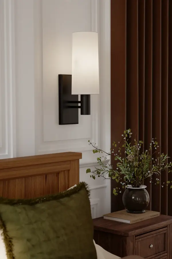 1-Light Wall Sconce - Dark Bronze and White Linen - alternate view