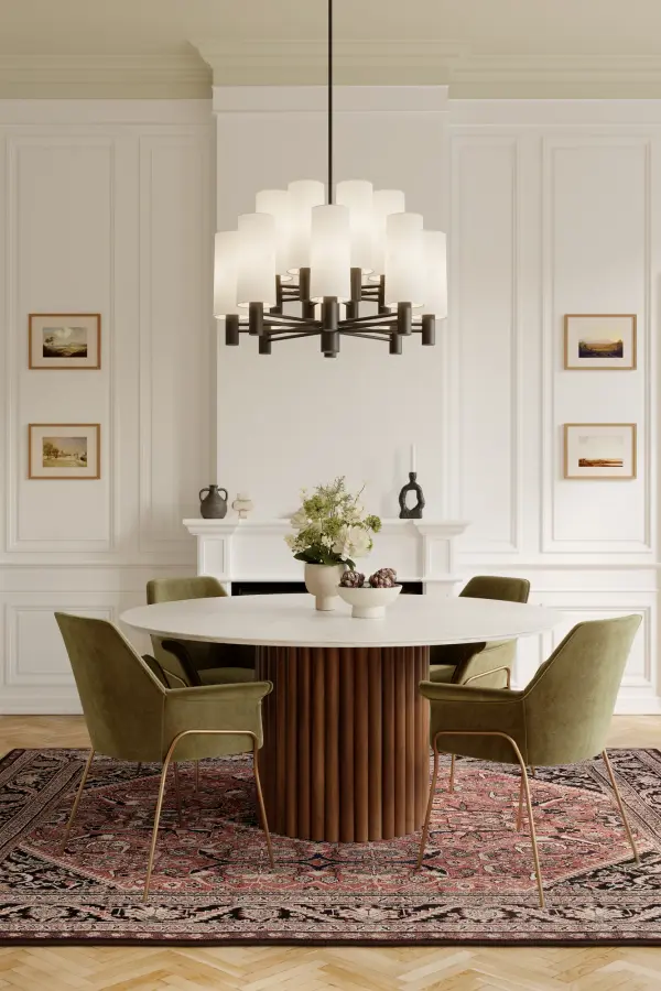 16-Light Chandelier - Dark Bronze with White Linen - alternate view