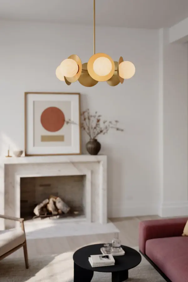 6-Light Pendant - Legacy Brass with Etched Amber Swirl Glass - alternate view