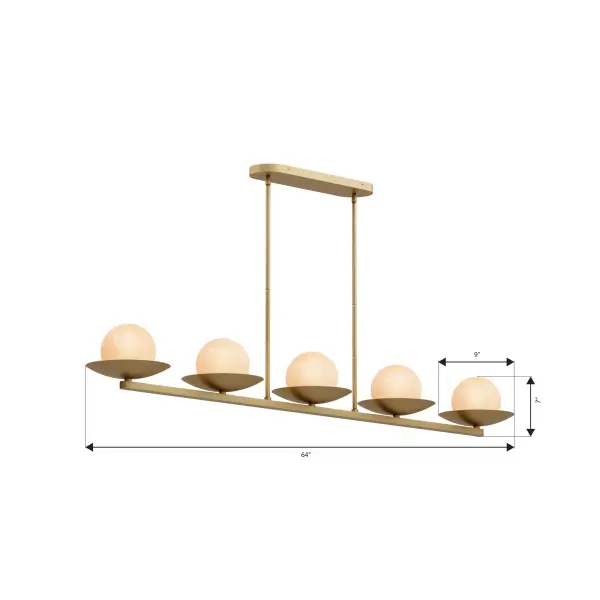 5-Light Linear Chandelier - Legacy Brass with Etched Amber Swirl Glass - alternate view