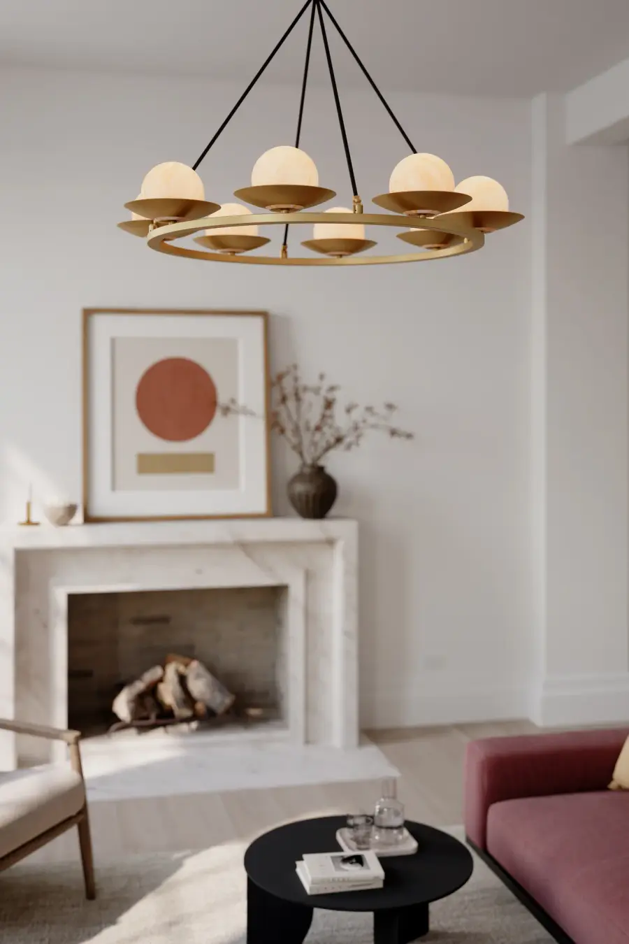 Olenne 42" 8-Light Pendant in Legacy Brass and Dark Matte Black - Image 2