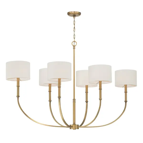 6-Light Linear Chandelier - Legacy Brass with White Linen