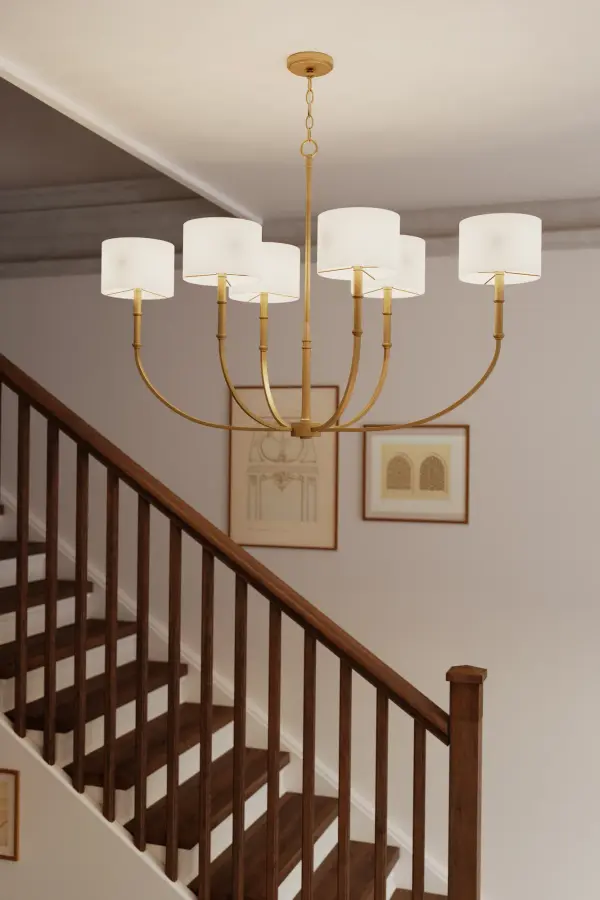6-Light Linear Chandelier - Legacy Brass with White Linen - alternate view