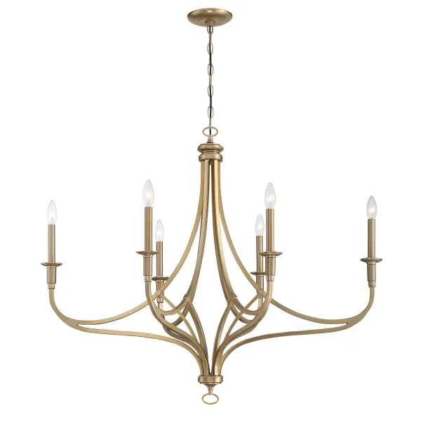The Covent Park 6-Light Island Chandelier brings sophisticated warmth to kitchen islands and dining spaces with its brushed honey gold finish and transitional design that bridges traditional and contemporary styles.