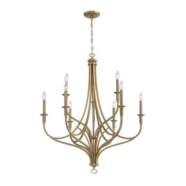 The Covent Park chandelier brings sophisticated transitional style with its brushed honey gold finish and 9-light candelabra design. At 34 inches wide, it makes a stunning statement in dining rooms and foyers while offering versatile style that bridges traditional and contemporary aesthetics.