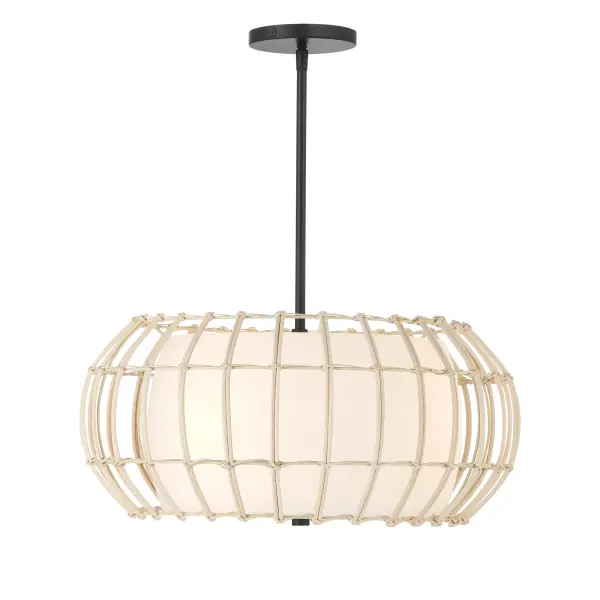 Robin Baron's Watermill pendant blends organic texture with modern sophistication. The natural wicker shade creates warm, diffused light while the coal black finish adds contemporary edge. Perfect for coastal-inspired or organic modern spaces.
