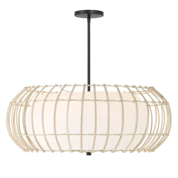 Robin Baron's Watermill pendant masterfully blends organic texture with modern sophistication. The natural wicker shade creates warm, diffused lighting while the coal black finish adds contemporary edge. Perfect for coastal-inspired or organic modern interiors.