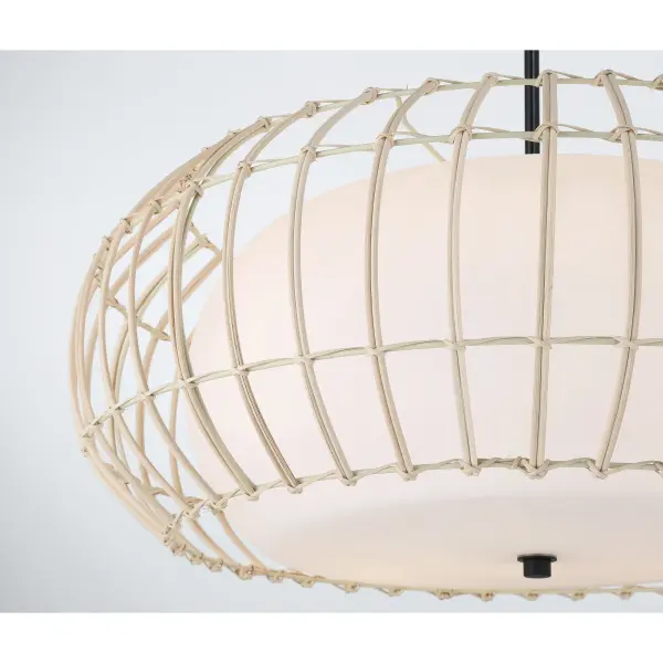 Robin Baron's Watermill pendant masterfully blends organic texture with modern sophistication. The natural wicker shade creates warm, diffused lighting while the coal black finish adds contemporary edge. Perfect for coastal-inspired or organic modern interiors. - alternate view