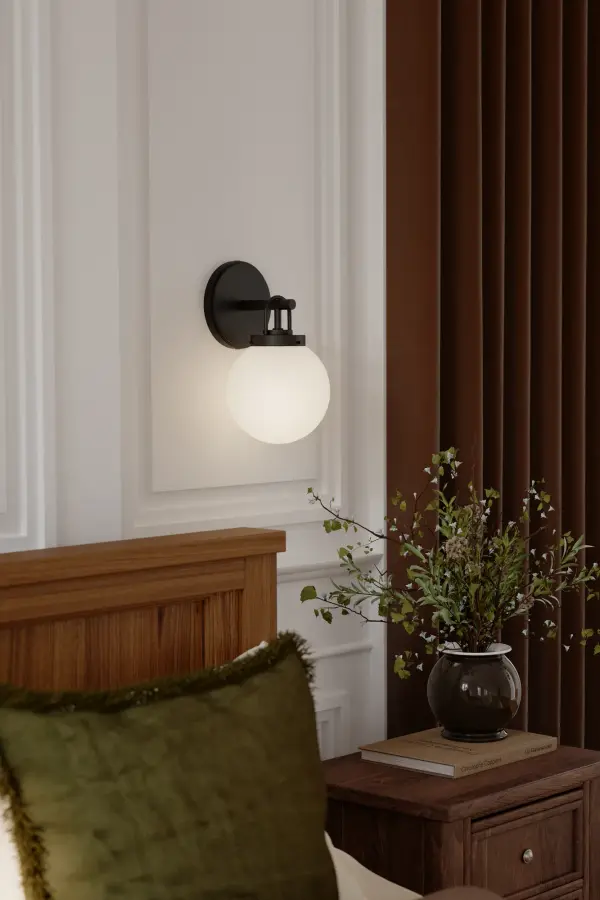 1-Light Bath Sconce - Dark Matte Black with Etched Opal Glass - alternate view