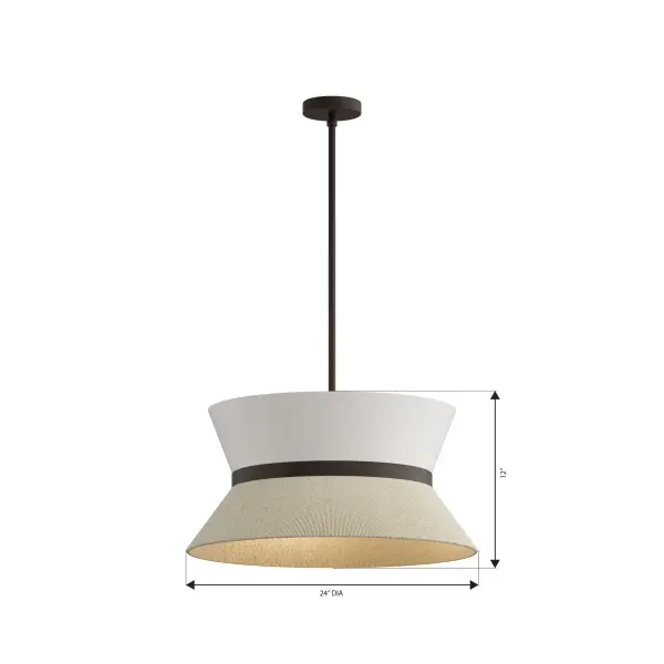 3-Light Pendant - Plated Dark Bronze with White Fabric and Natural Rope - alternate view