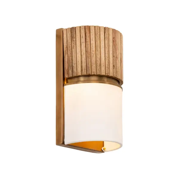 2-Light Wall Sconce - Legacy Brass and Natural Wood with White Linen