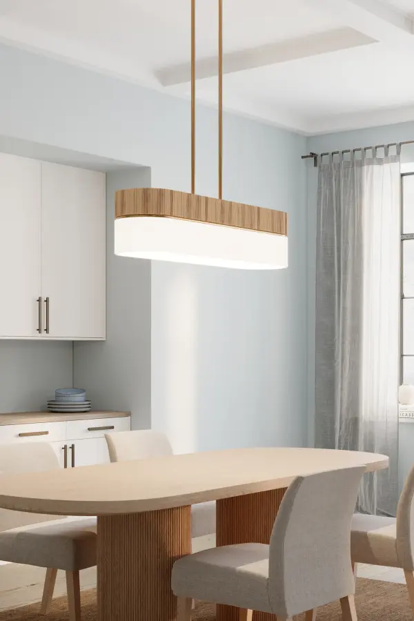 5-Light Linear Chandelier - Legacy Brass, Natural Wood with White Linen - alternate view