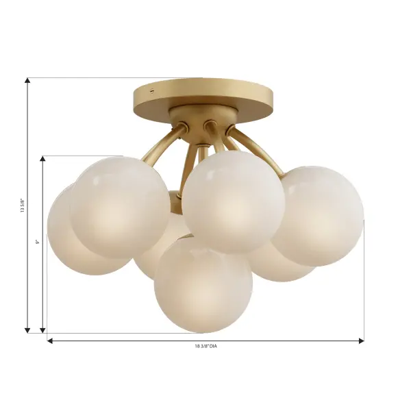 7-Light Semi-Flush Mount - Legacy Brass with Opal Glass - alternate view