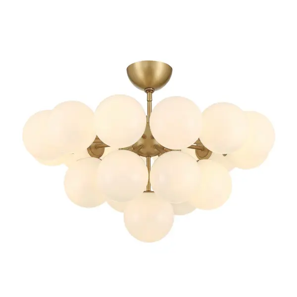 19-Light Convertible Chandelier/Semi-Flush Mount - Legacy Brass with Opal Glass