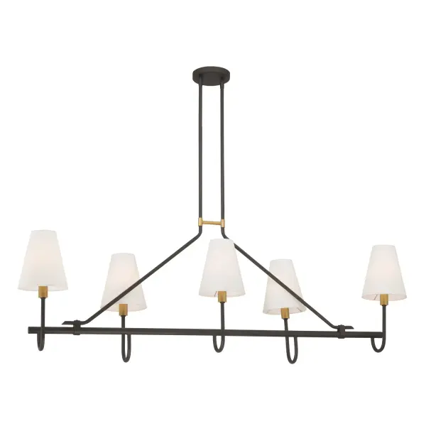 5-Light Linear Chandelier - Legacy Brass and Dark Bronze with White Linen