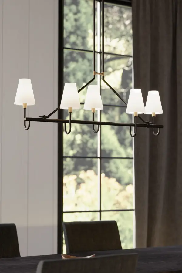 5-Light Linear Chandelier - Legacy Brass and Dark Bronze with White Linen - alternate view