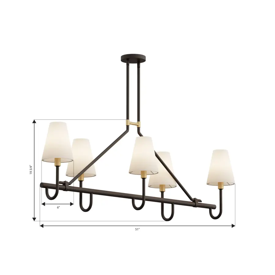 Bellforge 51" 5-Light Linear Chandelier in Legacy Brass - Image 4
