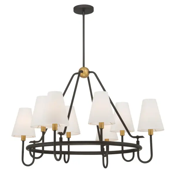8-Light Pendant - Legacy Brass and Dark Bronze with White Linen