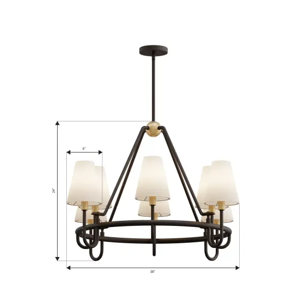 8-Light Pendant - Legacy Brass and Dark Bronze with White Linen - alternate view