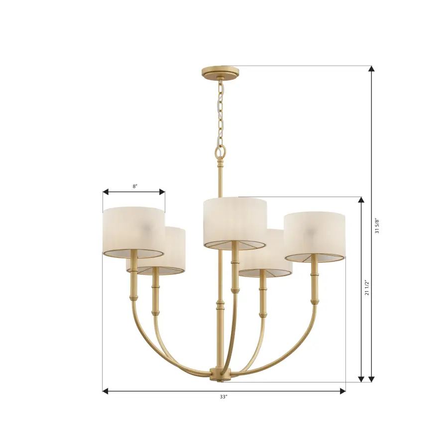 Molvene 33" 5-Light Chandelier in Legacy Brass - Image 4