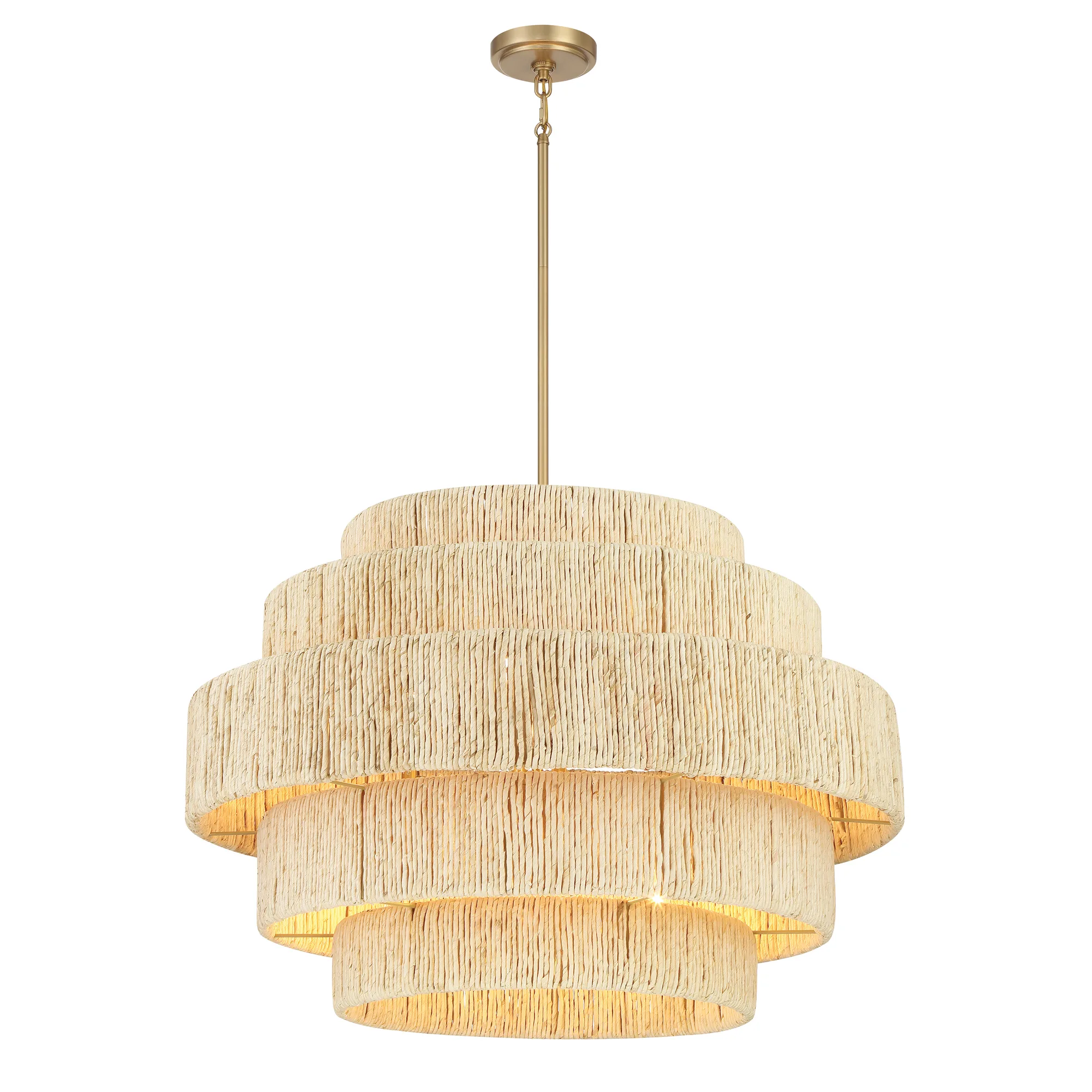 Caviana 6-Light Pendant in Signature Brass with Natural Abaca Shade