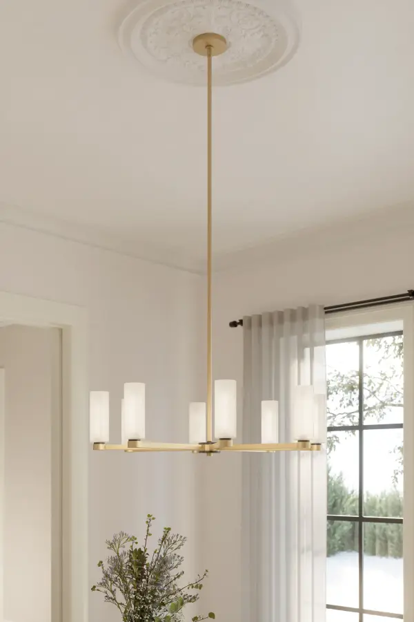 8-Light Chandelier - Legacy Brass and Dark Matte Black with Etched Alabaster Glass - alternate view