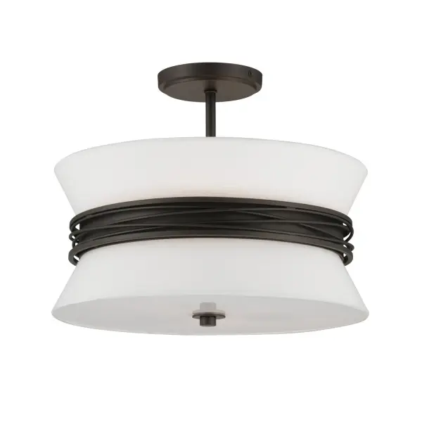 3-Light Semi-Flush Mount - Dark Bronze with White Glass and Linen