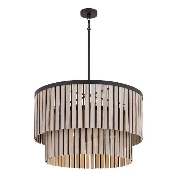 6-Light Pendant - Dark Bronze and Whitewashed Wood