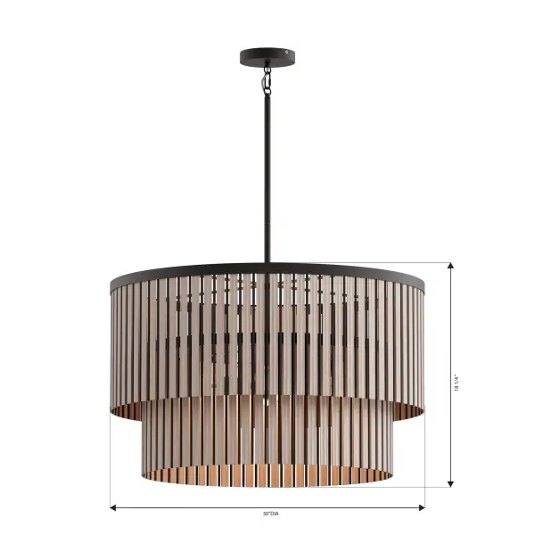 6-Light Pendant - Dark Bronze and Whitewashed Wood - alternate view