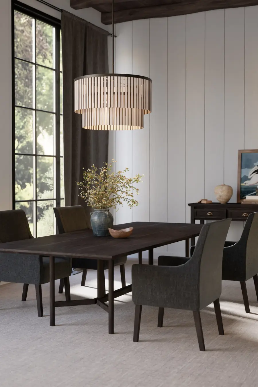 Esbelta 30.25" 6-Light Pendant in Dark Bronze and Whitewashed Wood - Image 4