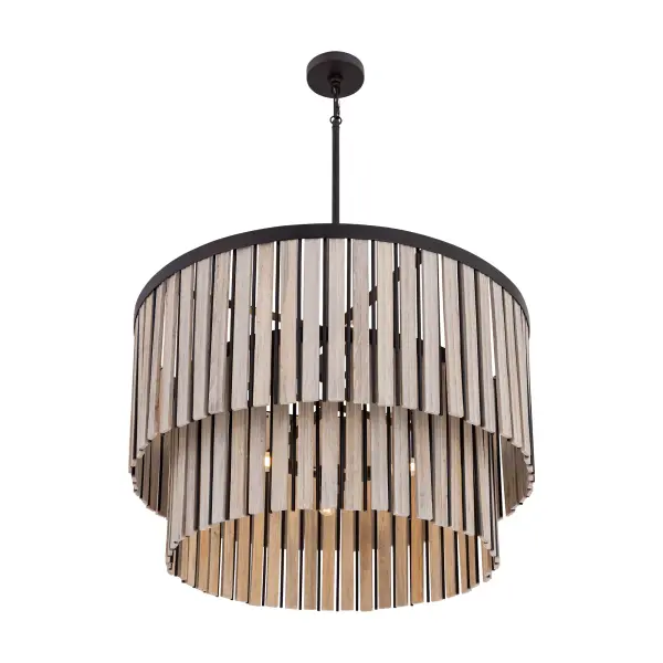 Esbelta 30.25" 6-Light Pendant in Dark Bronze and Whitewashed Wood - Image 6