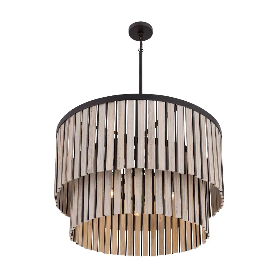 Esbelta 30.25" 6-Light Pendant in Dark Bronze and Whitewashed Wood - Image 6