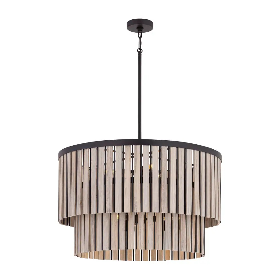 Esbelta 30.25" 6-Light Pendant in Dark Bronze and Whitewashed Wood - Image 8
