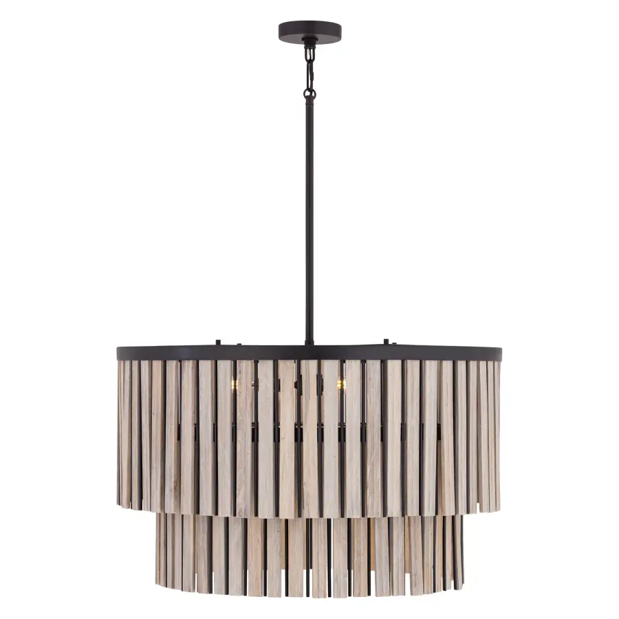 Esbelta 30.25" 6-Light Pendant in Dark Bronze and Whitewashed Wood - Image 9