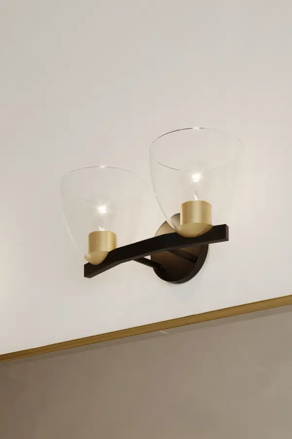 2-Light Vanity - Dark Bronze and Legacy Brass with Clear Glass - alternate view