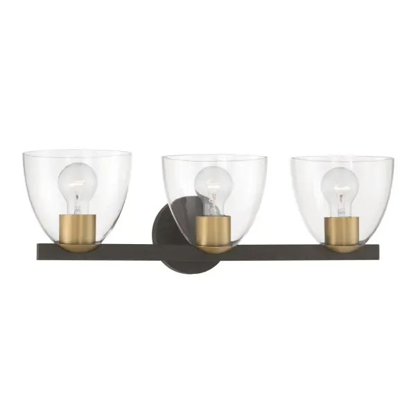 3-Light Vanity - Dark Bronze and Legacy Brass with Clear Glass