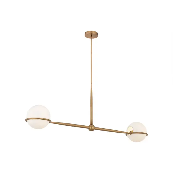 2-Light Linear Chandelier - Legacy Brass with Opal Glass