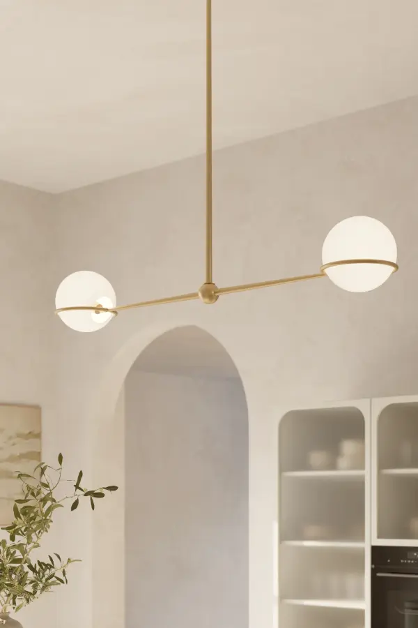 2-Light Linear Chandelier - Legacy Brass with Opal Glass - alternate view