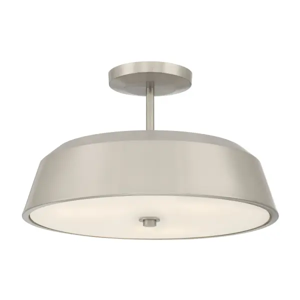 3-Light Semi-Flush Mount - Brushed Nickel with Etched White Glass