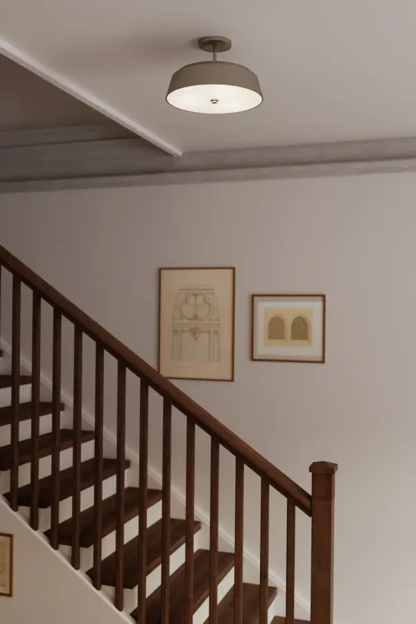 3-Light Semi-Flush Mount - Brushed Nickel with Etched White Glass - alternate view
